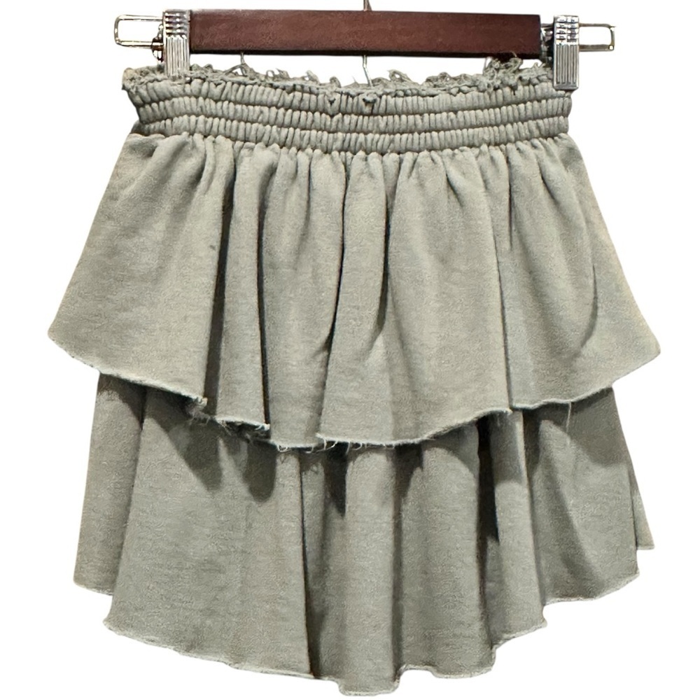 Aerie Women's Ruffled Jersey Skirt Light Green Size XS Distressed Edges - Picture 4 of 8